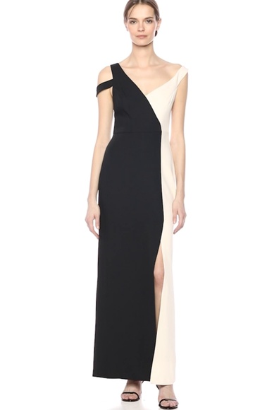 BCBGMaxAzria Dresses & Skirts - BCBGMaxazria black/cream cold shoulder gown.